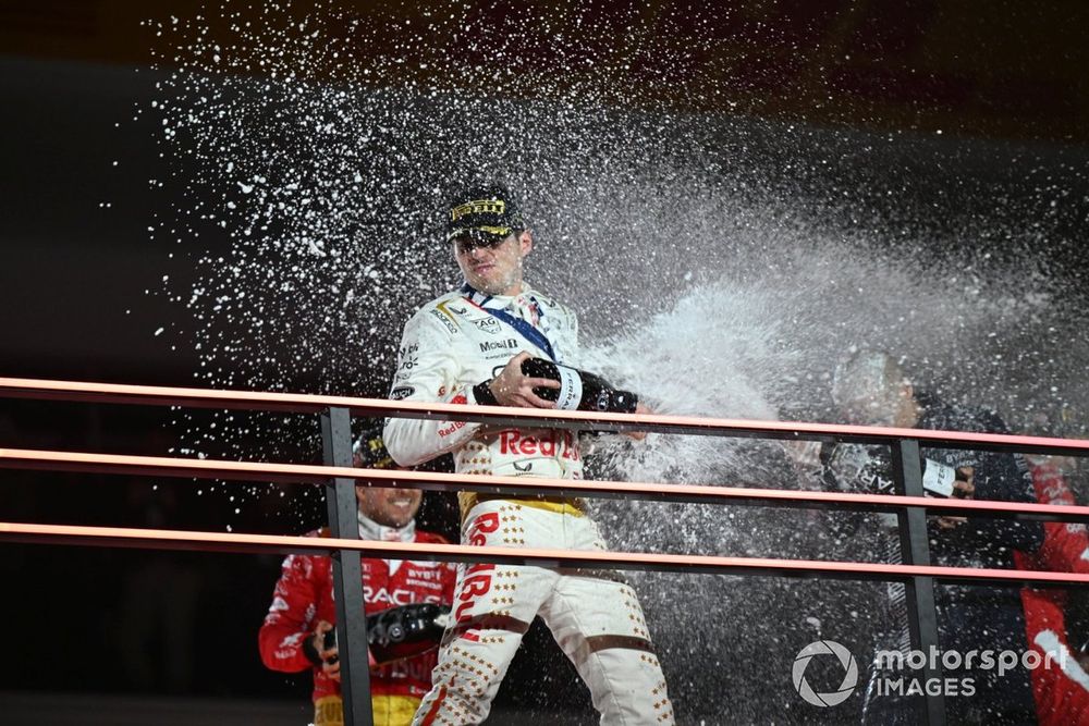 Max Verstappen, Red Bull Racing, 1st position, sprays the victory Champagne