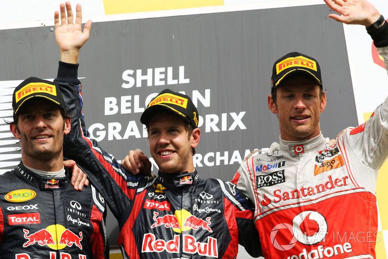 Podio: Sebastian Vettel, Red Bull Racing, Mark Webber, Red Bull Racing, Jenson Button, McLaren