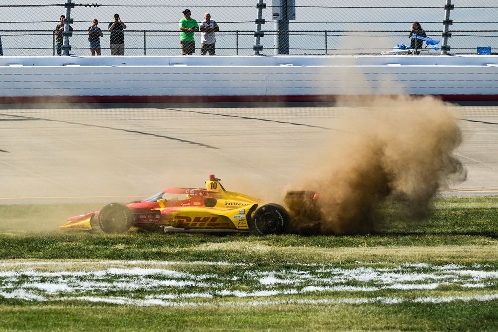 Alex Palou celebrating in the infield after the race in Nashville, Chip Ganassi Racing