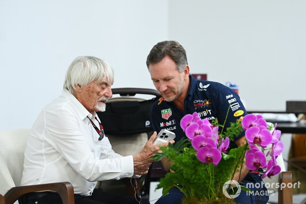 Bernie Ecclestone with Christian Horner, Team Principal, Red Bull Racing