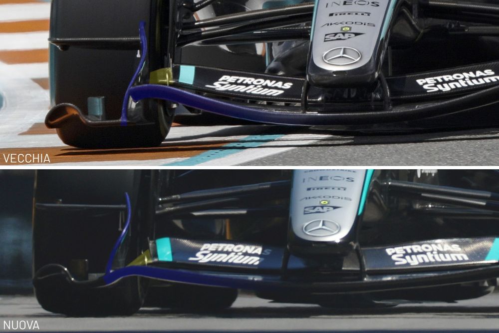 Mercedes W17: a confronto le ali anteriori