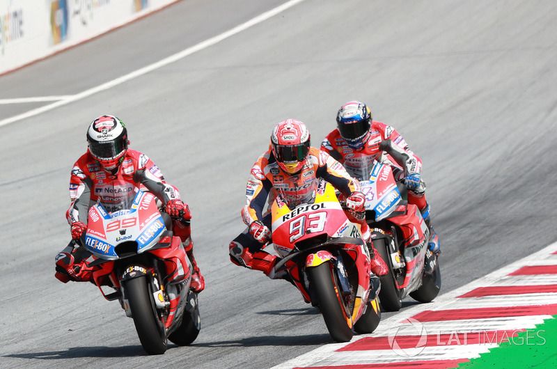 Jorge Lorenzo, Ducati Team, Marc Marquez, Repsol Honda Team y Andrea Iannone en el GP de Austria de 2018