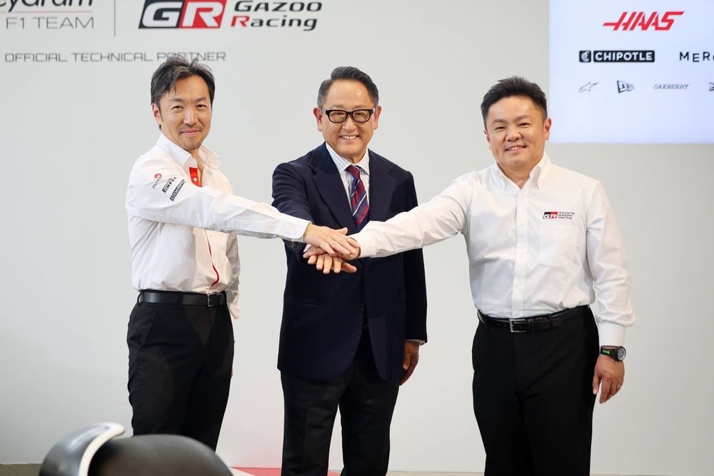 Ayao Komatsu,Haas F1 Team Team Principal, Akio Toyoda, Toyota Motor Corporation Chairman, Tomoya Takahashi, GAZOO Racing President 