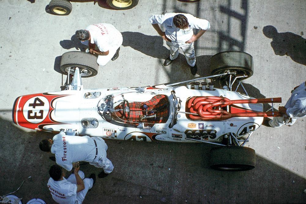 Pitstops were far from straightforward back in 1966, one of Stewart's taking 53s