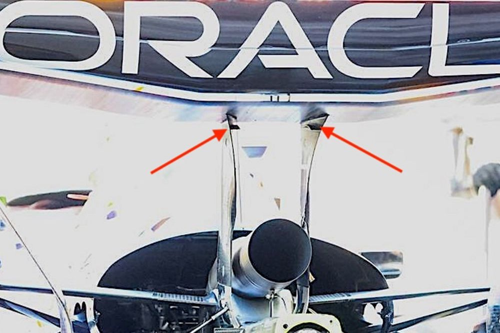 Red Bull RB22: ci sono due micro-flap sui piloni dell'ala nascosti sotto al profilo principale