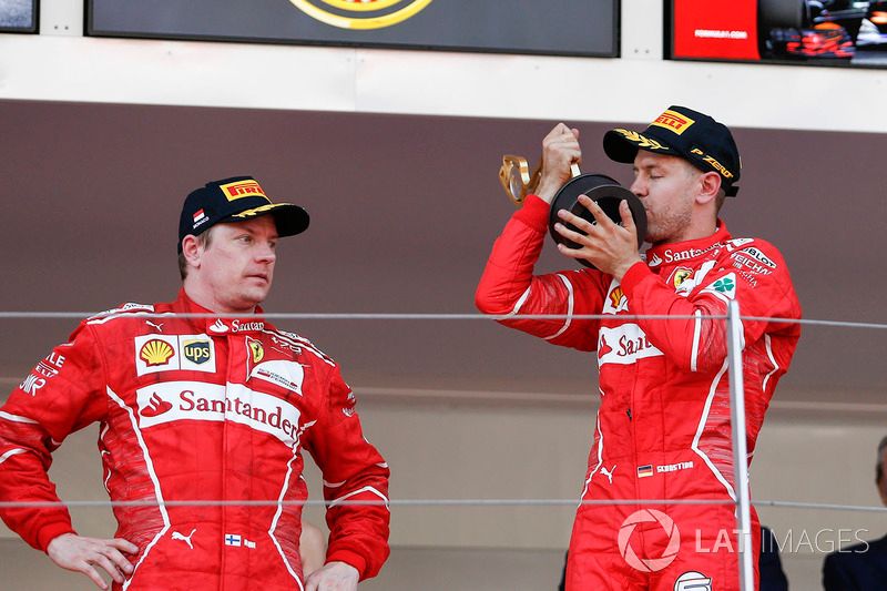 Race winner Sebastian Vettel, Ferrari, Kimi Raikkonen, Ferrari