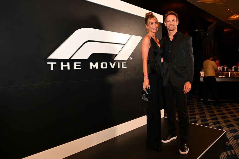 Jenson Button and Brittny Ward attend a reception prior to the F1 The Movie World Premiere