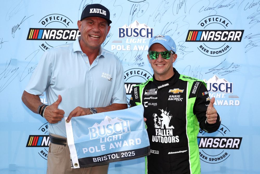 Kaulig Racing team president Chris Rice and driver AJ Allmendinger after Bristol pole