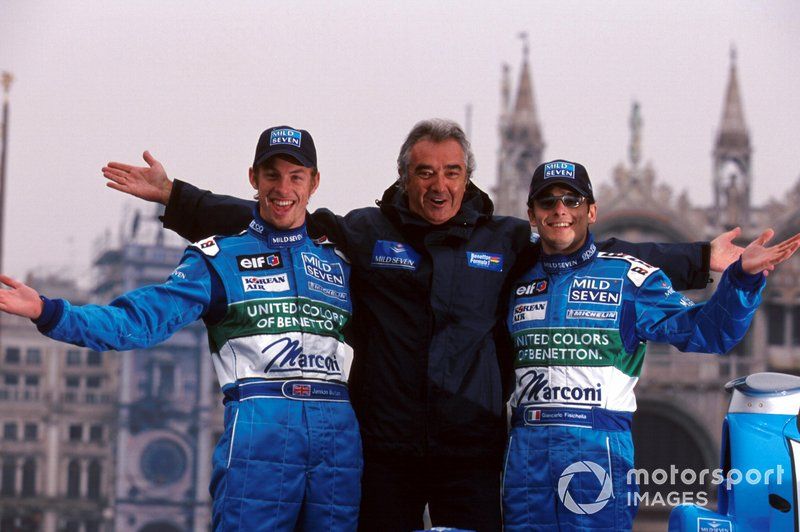 Briatore (here flanked by Jenson Button and Giancarlo Fisichella in Venice) liked to push the boat out