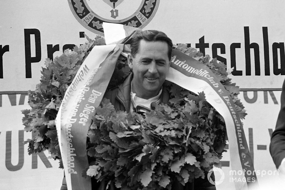 Race winner Jack Brabham on the podium