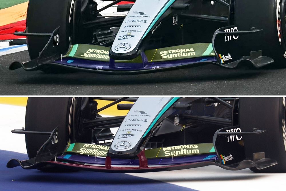 Confronto ala anteriore Mercedes W17 a Singapore