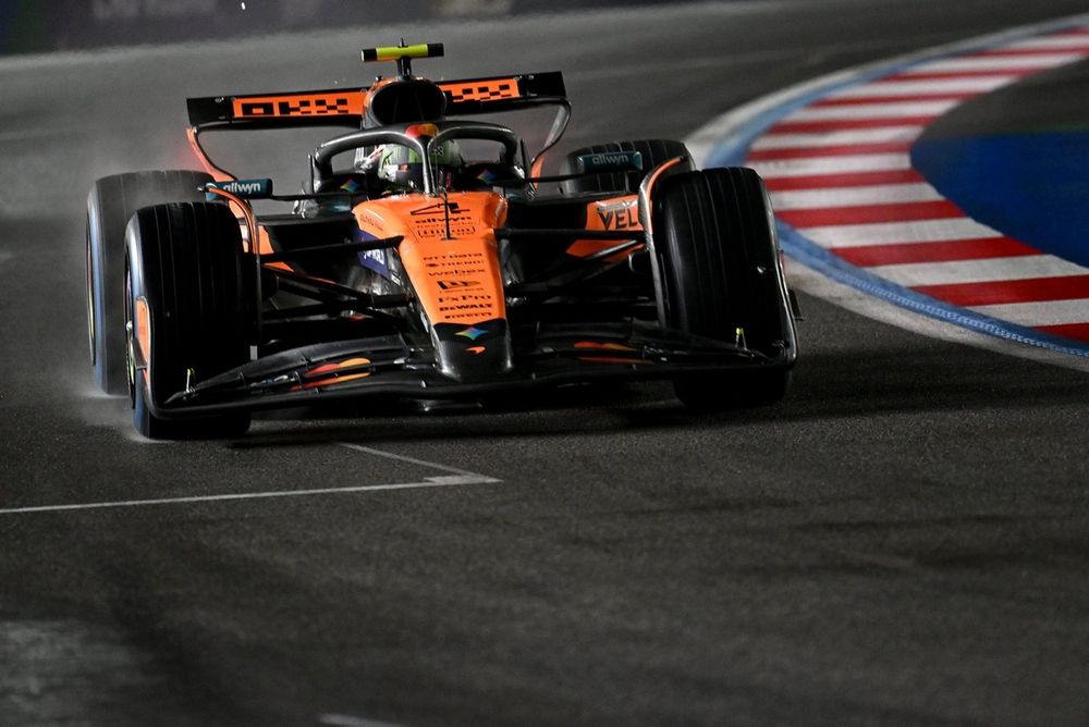Lando Norris veroverde de pole-position onder lastige omstandigheden in Las Vegas.
