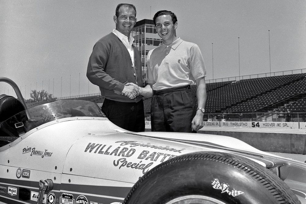 Clark congratulates Parnelli Jones