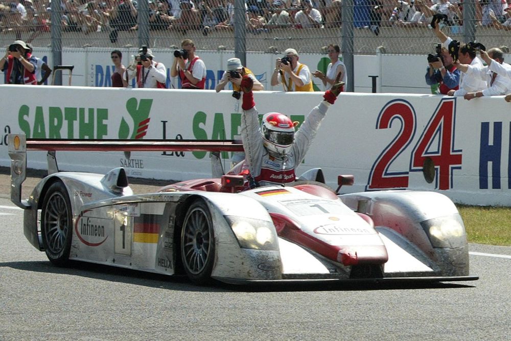 Le Mans victory #3: 2002, Pirro (again sharing with Kristensen and Biela) celebrates
