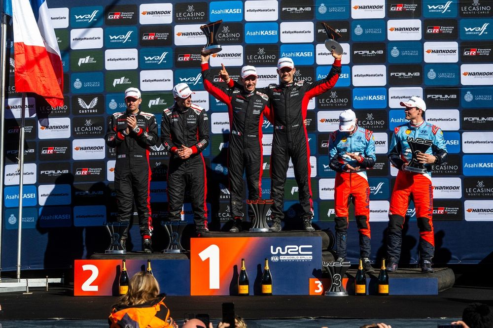 Podium: Winner Sébastien Ogier, Vincent Landais, Toyota Gazoo Racing WRT Toyota GR Yaris Rally1, second place Elfyn Evans, Scott Martin, Toyota Gazoo Racing WRT Toyota GR Yaris Rally1, third place Adrien Fourmaux, Alexandre Coria, Hyundai World Rally Team Hyundai i20 N Rally1