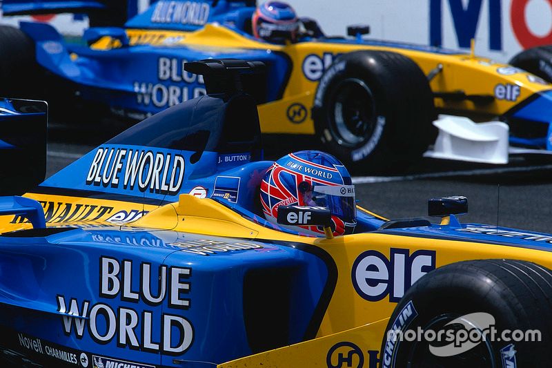 Jenson Button,  Renault R202 with team mate Jarno Trulli