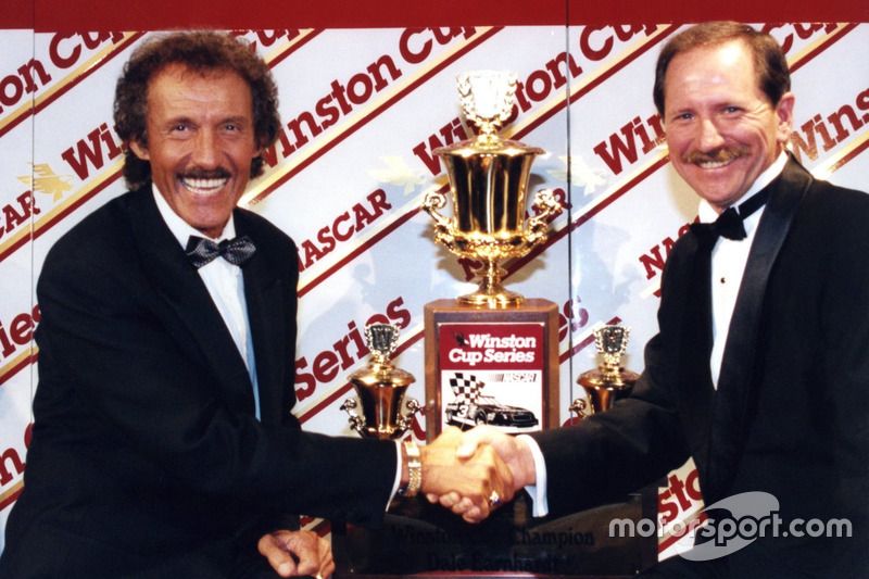 Richard Petty congratulates Dale Earnhard on his seventh championship