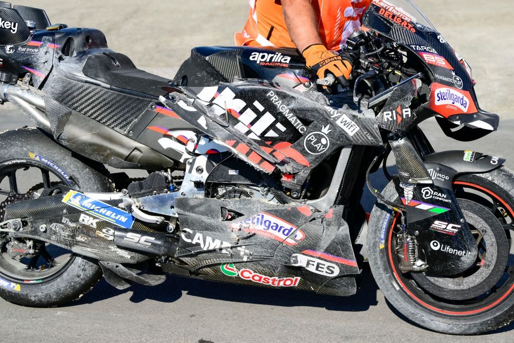 La moto de Jorge Martín tras el accidente en Misano