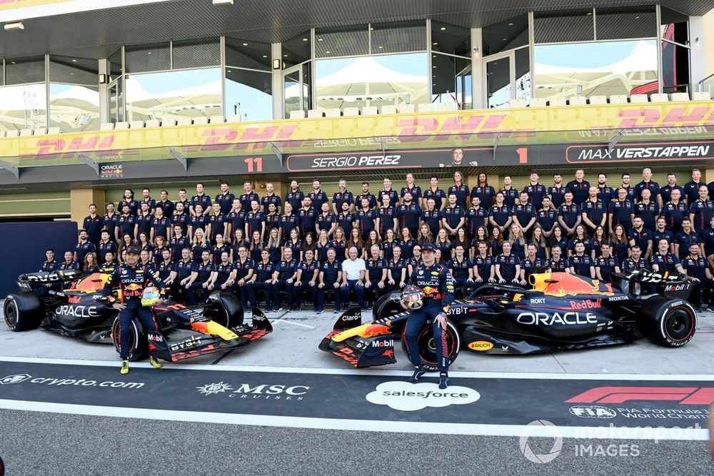 Max Verstappen, Red Bull Racing,  Sergio Perez, Red Bull Racing, Christian Horner, Team Principal, Red Bull Racing and Helmut Marko, Consultant, Red Bull Racing