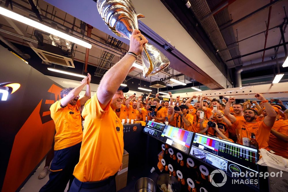 Zak Brown, CEO, McLaren Racing,rea Stella, Team Principal, McLaren F1 Team, the McLaren team celebrate after securing the Constructors title