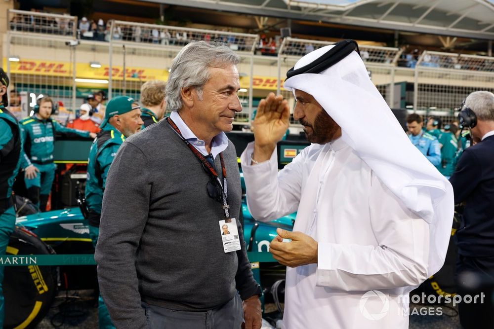 Carlos Sainz and Mohammed bin Sulayem, President, FIA, on the grid