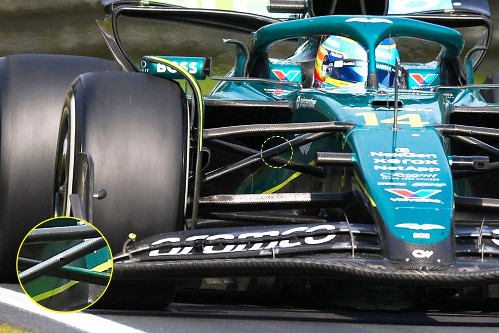 Il danno sulla vettura di Fernando Alonso, Aston Martin