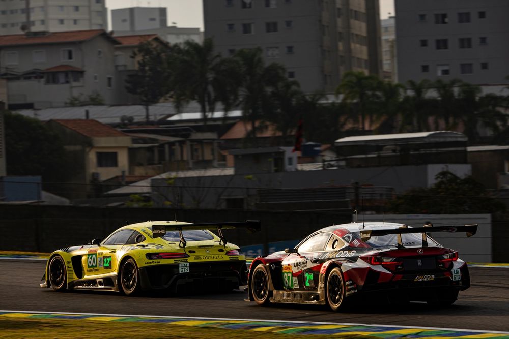 #60 Iron Lynx Mercedes-AMG LMGT3: Andrew Gilbert, Lorcan Hanafin, Fran Rueda, #87 Akkodis ASP Team Lexus RC F LMGT3: Petru Umbrarescu, Clemens Schmid, Jose María Lopez
