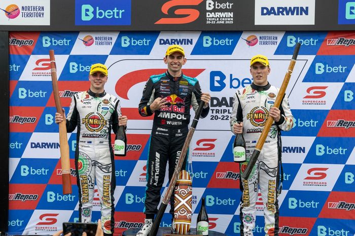 Kai⁣ Allen, ‍Broc Feeney, and Matthew Payne on the podium ‌in Darwin.