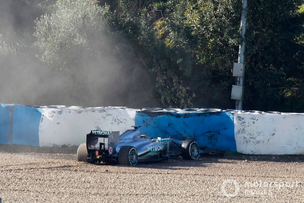 Hamilton crashed on the first day of testing for his new Mercedes team in 2013, yet still clinched a second drivers' title the following year