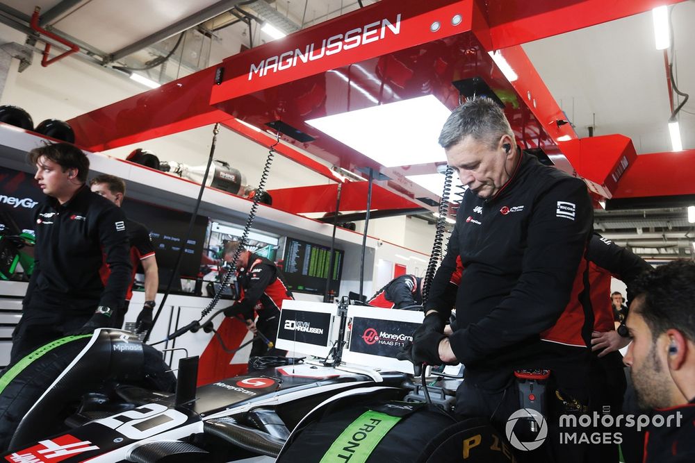 Brown's natural spot is in the garages, overseeing the work of crews on both Haas cars