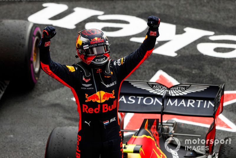Max Verstappen, Red Bull Racing, 1st position, celebrates in Parc Ferme