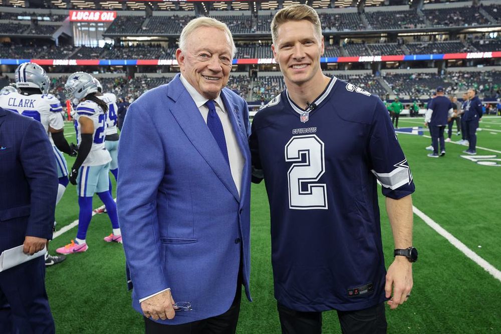 Dallas Cowboys owner Jerry Jones (left) with Josef Newgarden (right).