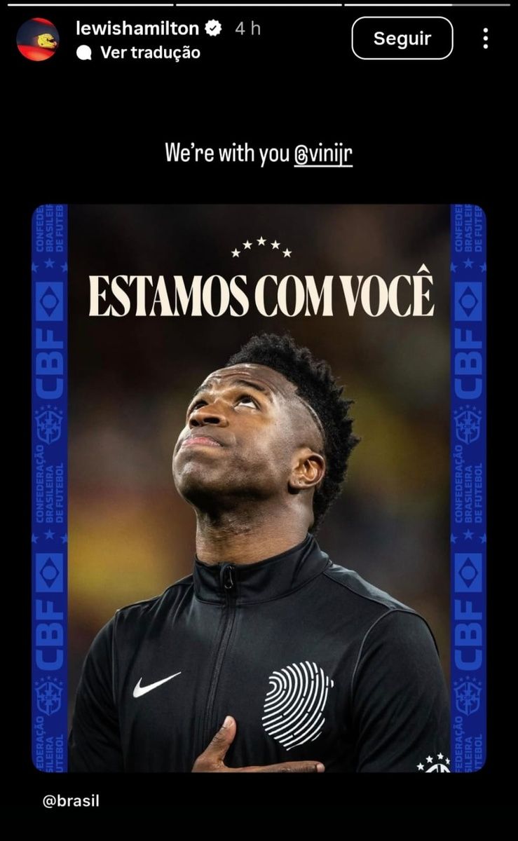 Post de Hamilton sobre Vini Jr.