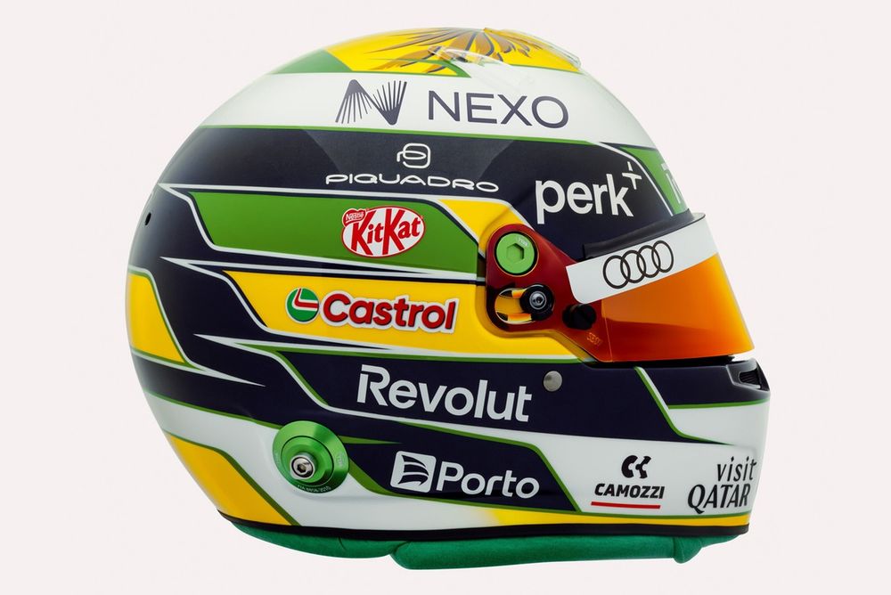 Helmet of Gabriel Bortoleto, Audi F1 team
