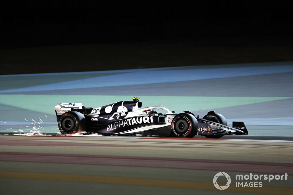 Pierre Gasly, AlphaTauri AT03, kicks up sparks