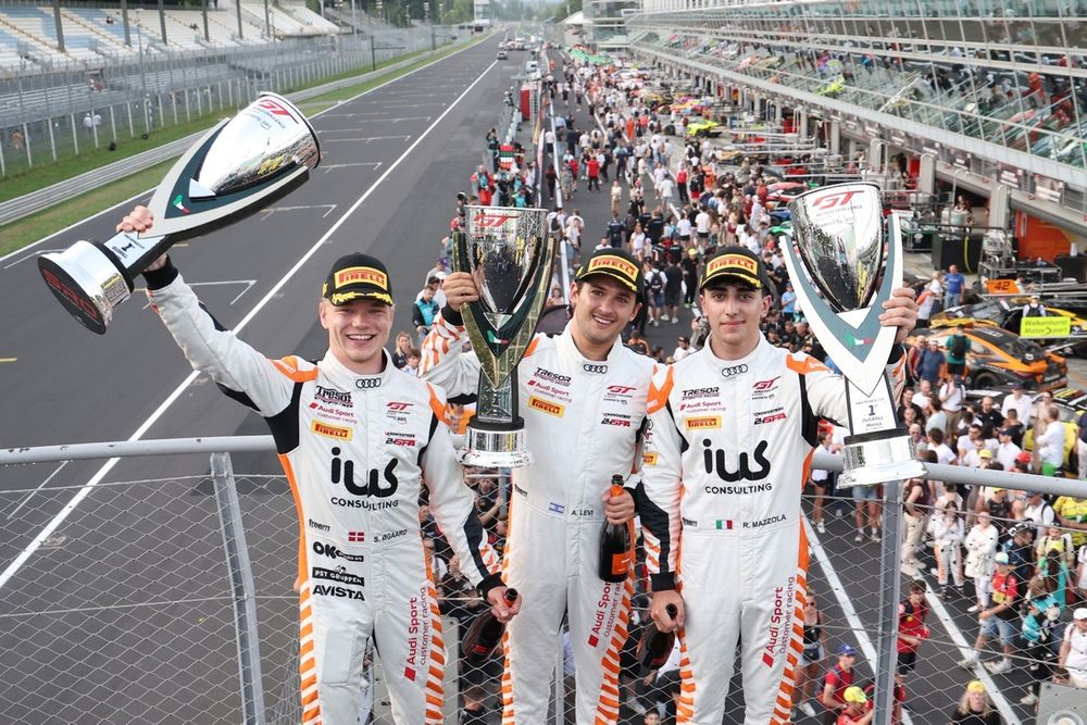 Ariel Levi, Sebastian Ogaard and Rocco Mazzola celebrate at Monza