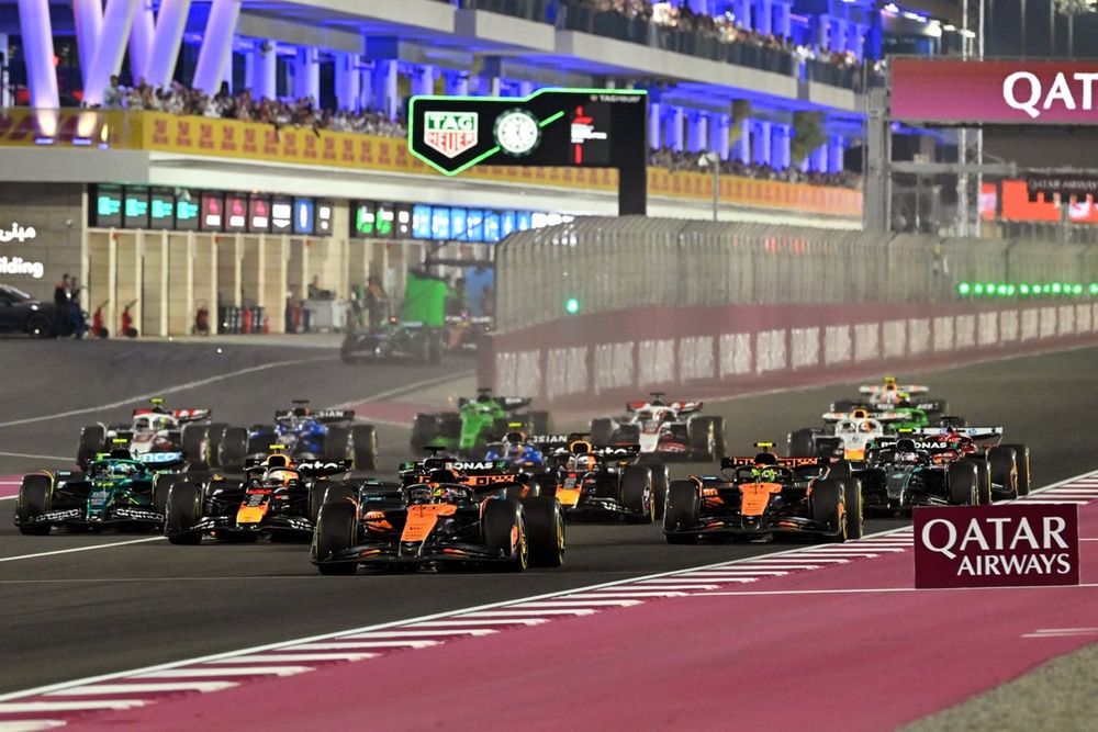 Lando Norris, McLaren, Oscar Piastri, McLaren, George Russell, Mercedes, Yuki Tsunoda, Red Bull Racing Team