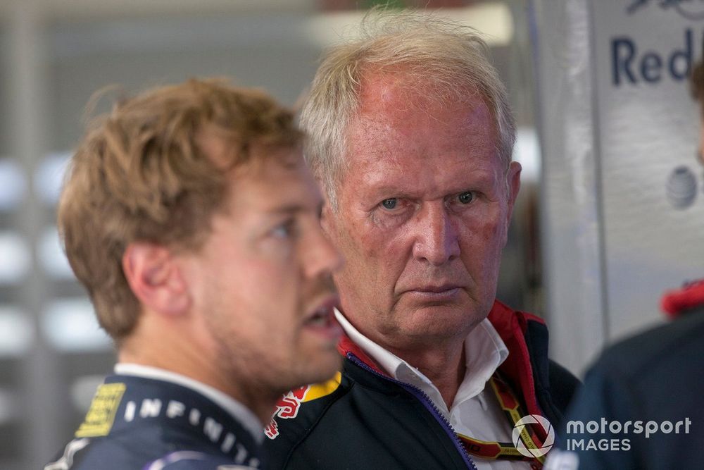 El Dr. Helmut Marko con Sebastian Vettel, Red Bull Racing