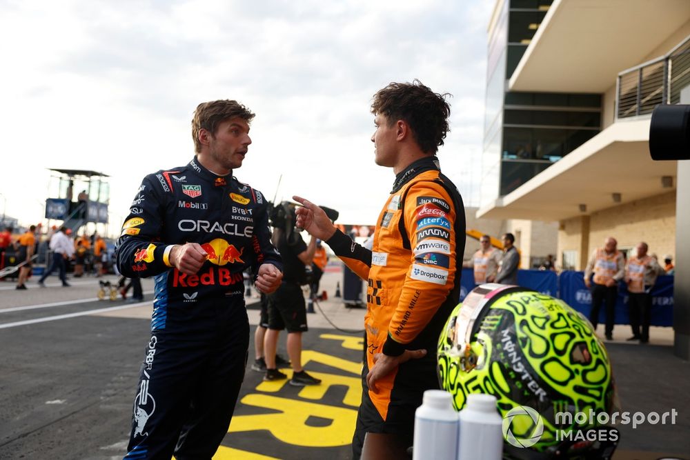 Max Verstappen, Red Bull Racing, Pole man Lando Norris, McLaren F1 Team, chat in Parc Ferme 