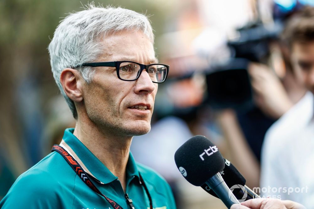 Mike Krack, Team Principal, Aston Martin F1 Team, talks to the press 