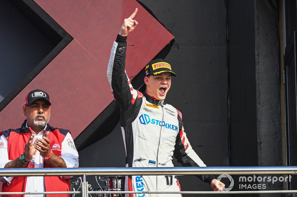 Paul Aron, Hitech Pulse-Eight, 3rd position, celebrates on the podium 