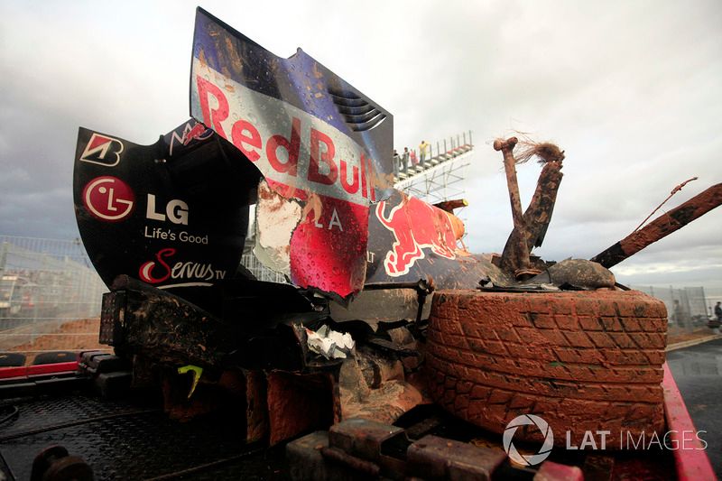 The crashed car of Mark Webber, Red Bull Racing RB6
