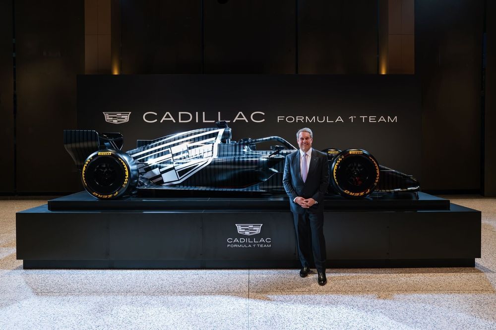 General Motors president Mark Reuss presents Cadillac's one-off shakedown F1 livery for Barcelona