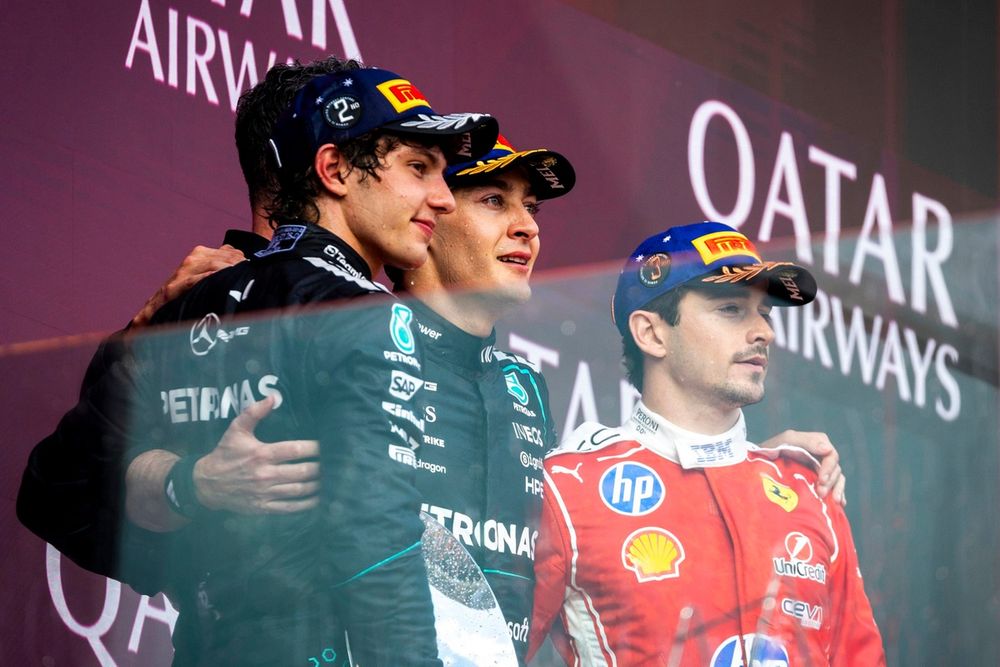Charles Leclerc, Ferrari, George Russell, Mercedes, Andrea Kimi Antonelli, Mercedes