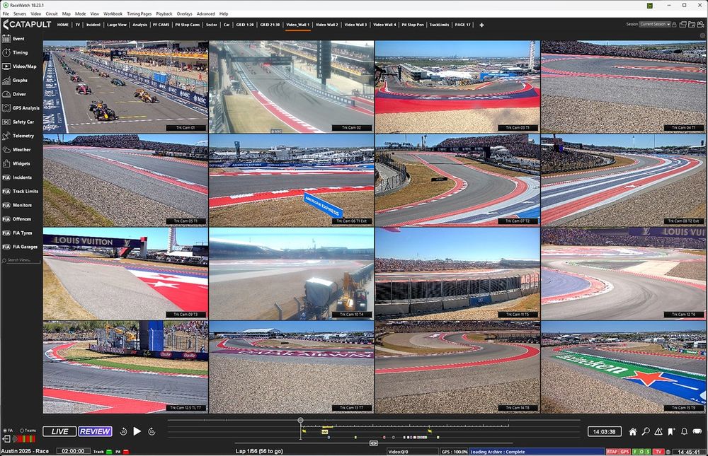 Una parte dei feed video, che include anche le camere a circuito chiuso della pista, con cui la FIA monitora la sessione