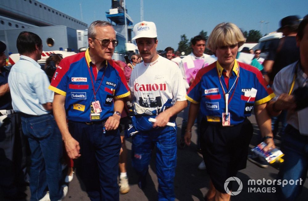 Sheridan Thynne, Williams Commercial Director, Nigel Mansell, Williams and Ann Bradshaw