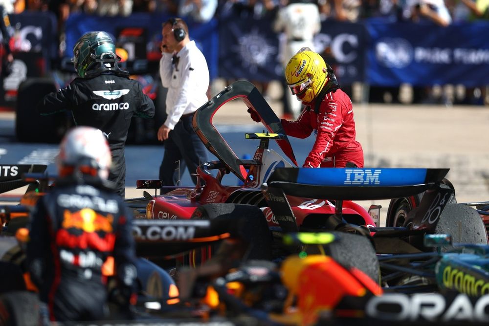 Lewis Hamilton, Ferrari, en el parque cerrado tras la carrera de Austin.