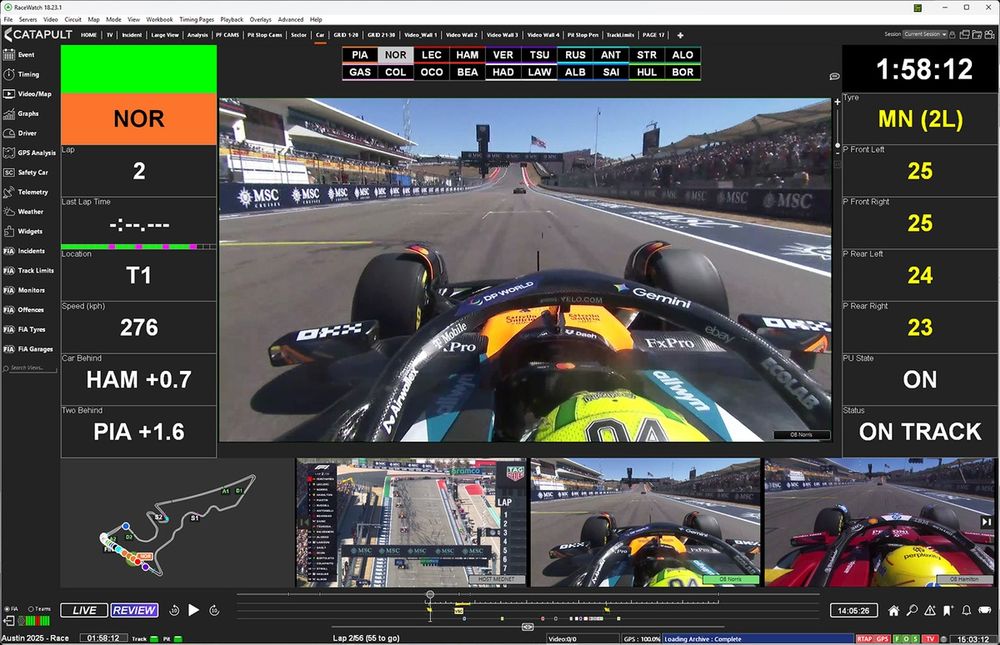 La schermata onboard in cui sono integrati parte dei dati provenienti dai sensori sulla vettura di ciascun pilota