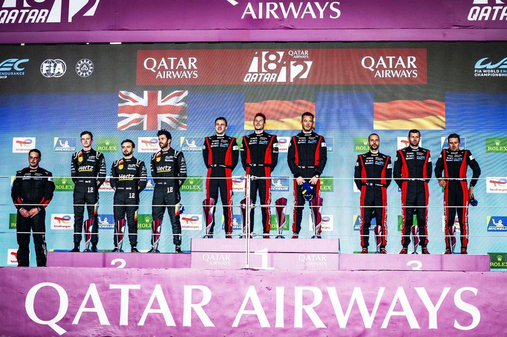 #6 Porsche Penske Motorsport Porsche 963: Kevin Estre, Andre Lotterer, Laurens Vanthoor, #12 Hertz Team Jota Porsche 963: William Stevens, Callum Ilott, Norman Nato, #5 Porsche Penske Motorsport Porsche 963: Matt Campbell, Michael Christensen, Frederic Makowiecki