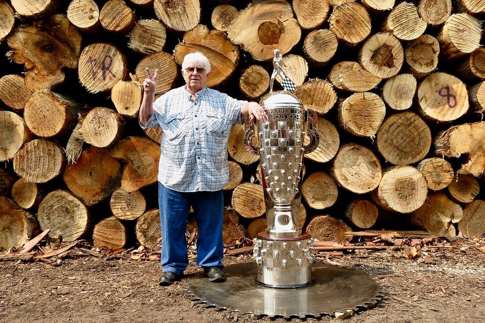 Gordon Johncock with Borg-Warner trophy